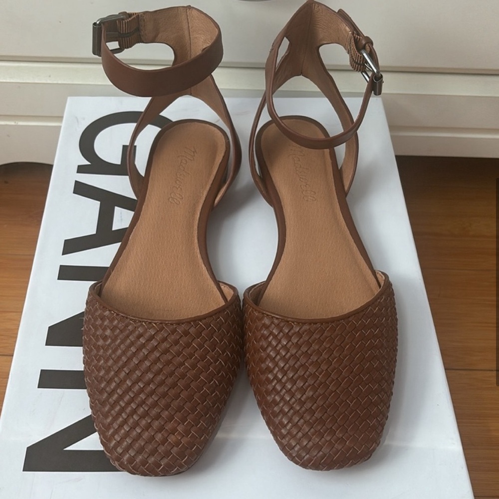 madewell woven ballerina strap flats